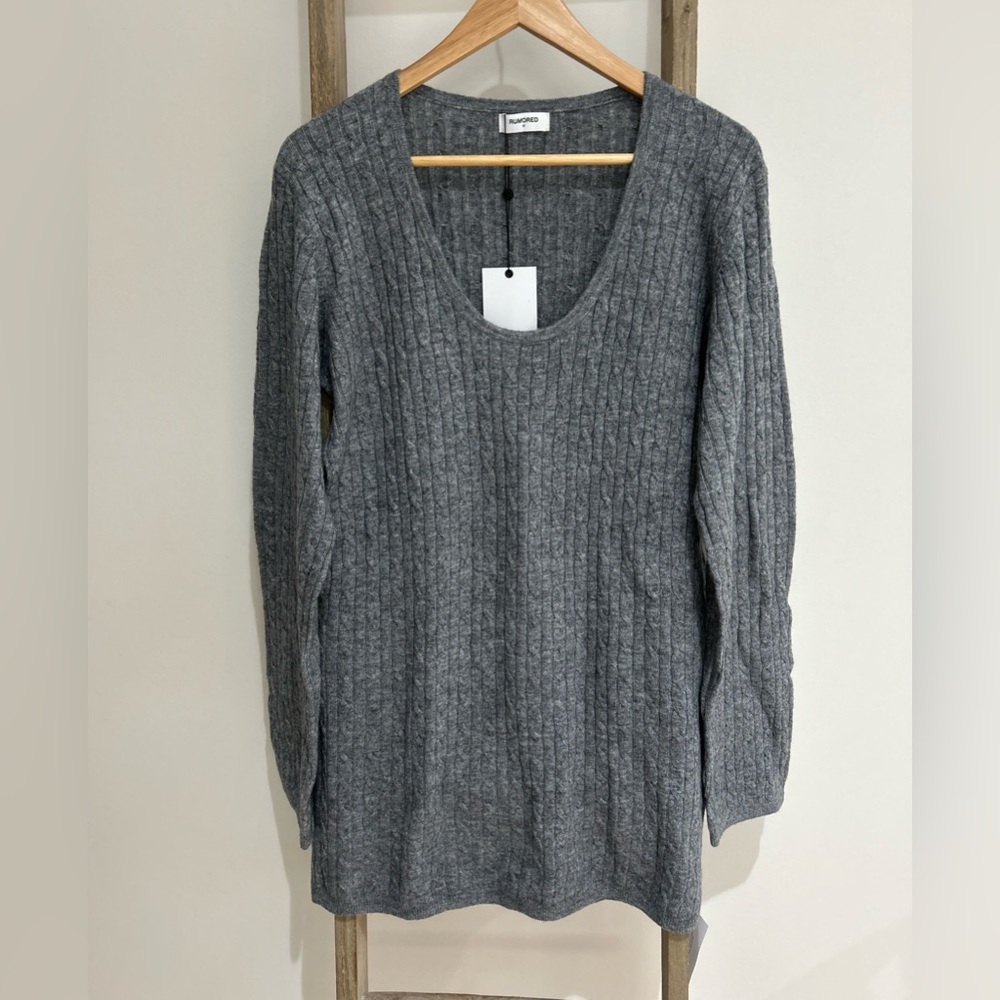 Rumored Ojai Cable Knit Mini Sweater Dress Smoke Heather Gray Women’s Size L NWT